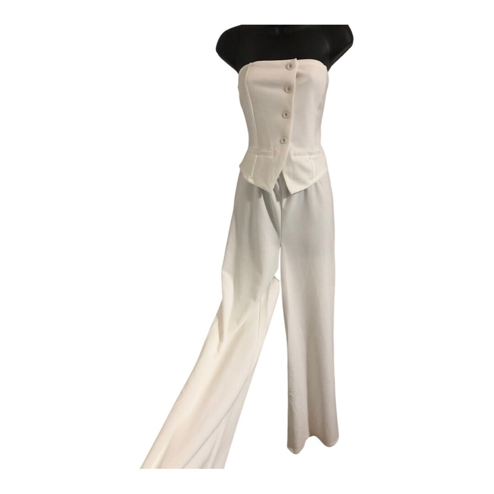Madden girl ivory strapless 2piece button front tuxedo style jumpsuit size large